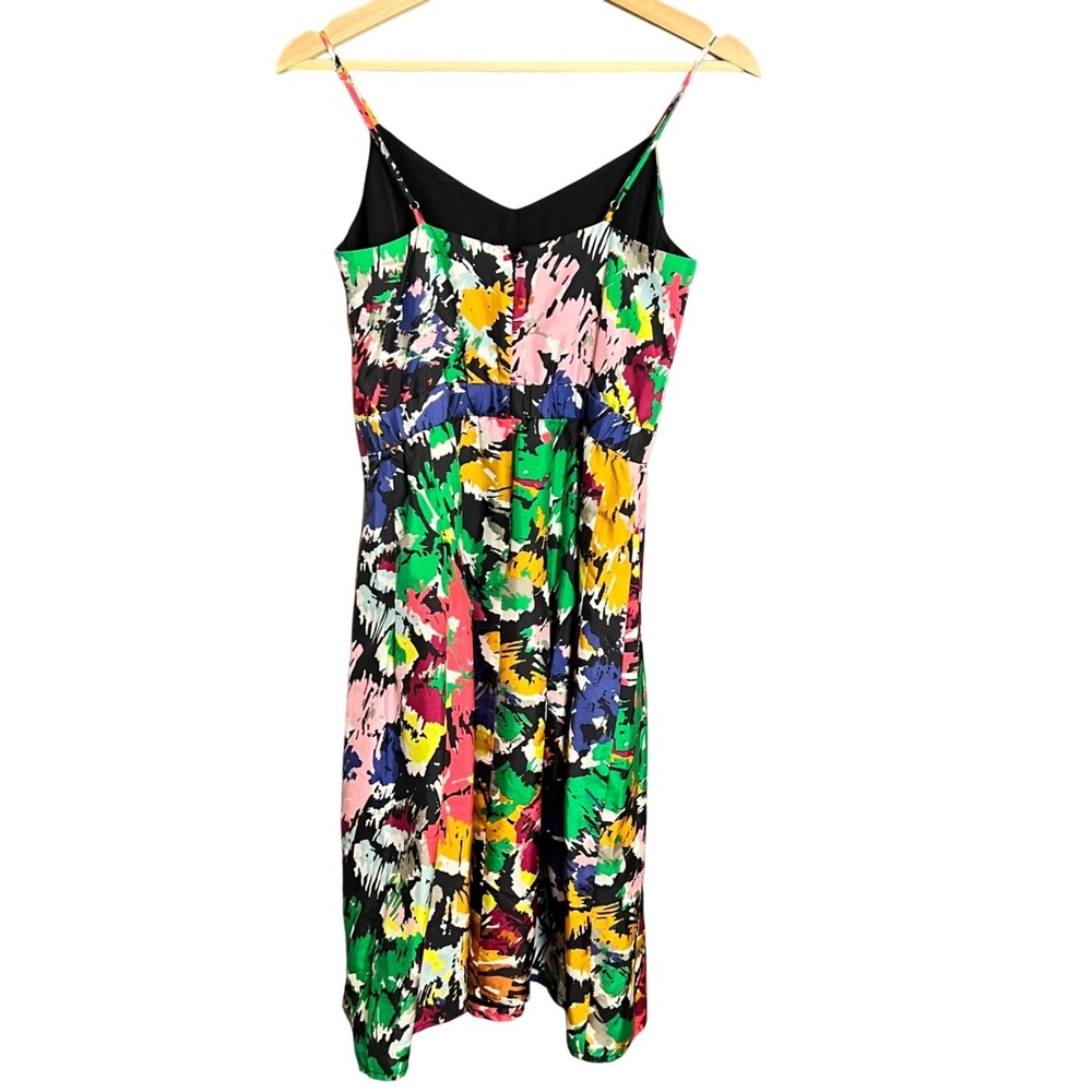 J.Crew Silk Women's Abstract Painterly Print Midi Dress Multicolor V-Neck Size 0 - Picture 6 of 13